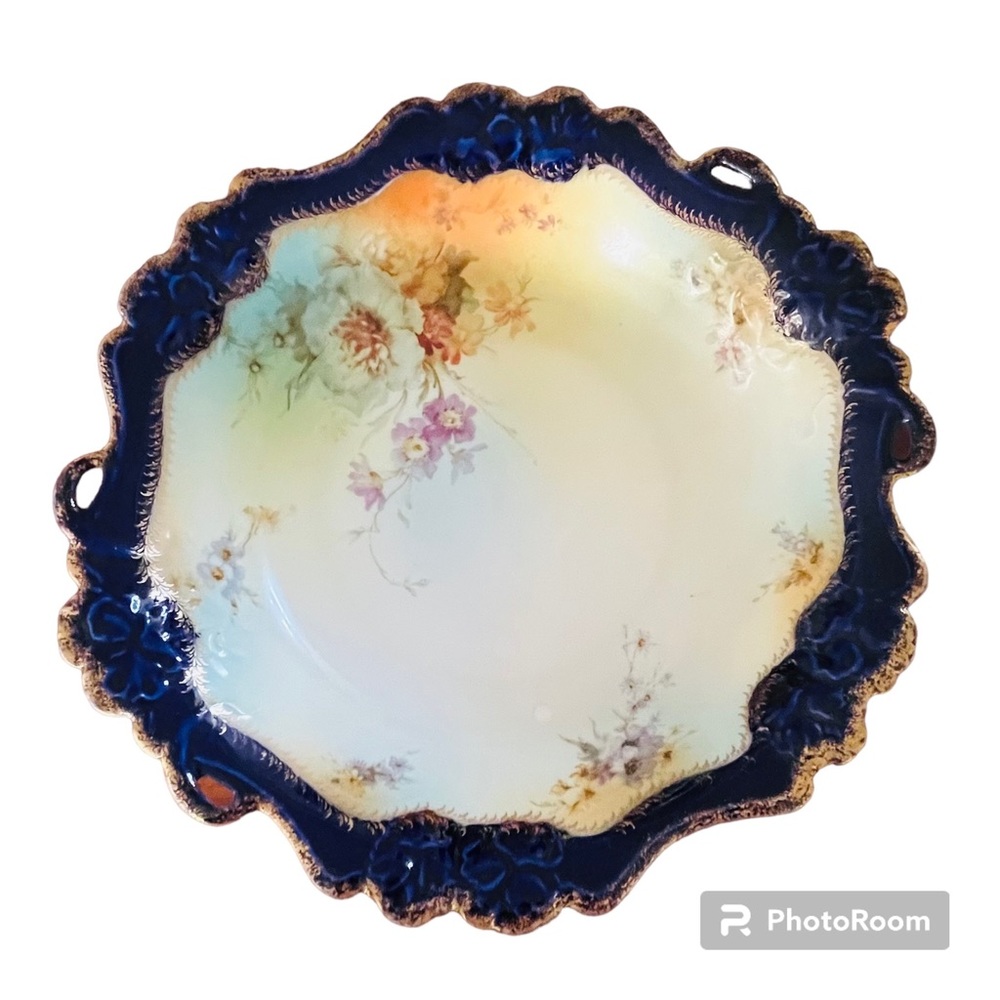 Rosenthal Crown (RC) Pensee Bavaria 11" Bowl Royal Blue, Gold & Flowers MINT